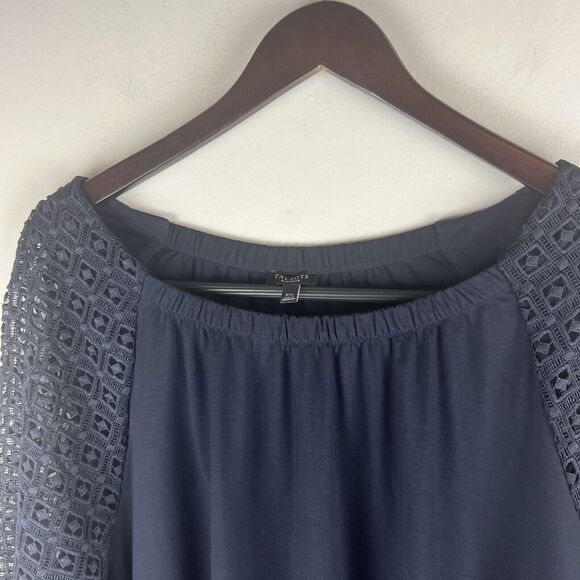 Talbots Top 3XP Navy Blue Peasant Balloon Sleeve Unique Boho - Picture 2 of 6